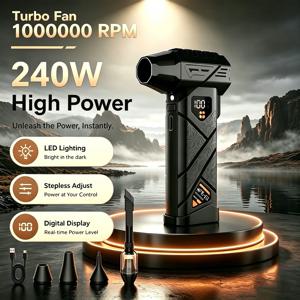 100만RPM 240W 무선 에어 더스터 브러시리스 터보 블로워 무단계 속도 조절 LED 디지털 디스플레이 PC, 자동차, 가정 청소용