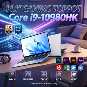 14.1인치 초슬림 휴대용 노트북 인텔 코어 I9-10980HK 윈도우11 프로 16GB 램 2TB SSD FHD WiFi6 BT5.2 게이밍 사무용 학생용 노트북
