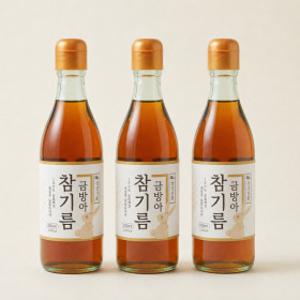 순수본가 통참깨 100% 참기름 350ml x 3개/ 1병 4633원 역대급특가/ 1회 착유 깨끗하고 고소한 참기름