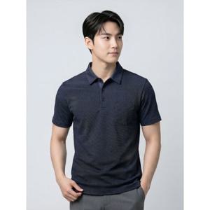 하프클럽/BY파크랜드 네이비 잔조직 반팔 티셔츠-A2TS2210894A
