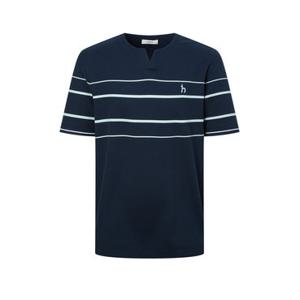 헤지스 남성 25SS AIRY TWILL 네이비 슬릿넥 컬러블럭 반팔 티셔츠 HZTS5B547N2