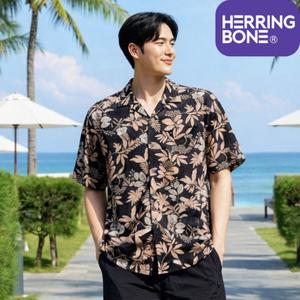 [헤링본] 트로피컬 하와이안 셔츠 루즈핏 남자 반팔 남방 빅사이즈 휴양지룩 비치웨어 NJ107