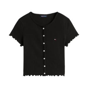 [백화점][타미힐피거데님] 여성 슬림 립 버튼 반팔 가디건 블랙 T32G1TTO16TWT2 T32G1TTO16TWT3