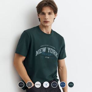 [백화점][지오다노]남성 여름 기본핏 NYC 그래픽 프린트 면 반팔 티셔츠 096514