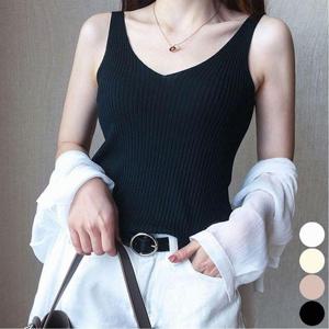 나시 민소매 우아한 슬림핏 여자 여름 골지 브이넥 WFLOZT3