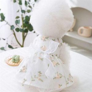 레이스 강아지 원피스 리본 강아지 드레스 꽃무늬 여름 산책 WFO78II