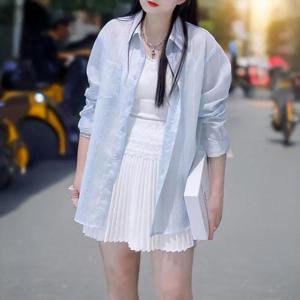 [디자이너몰]여성 여름 펀칭 레이스 패치 유니크 긴팔 셔츠