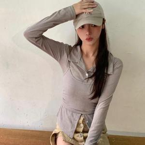 여자 레이어드 뷔스티에 슬림핏 셔츠
