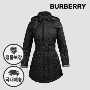버버리 퀄팅 벨티드 후드 자켓 헤밍필드 81191331 81222911 블랙