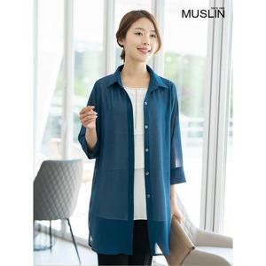 [모슬린]엄마옷 무지 카라 7부 롱블라우스 MQG127458 마담 미시 중년여성 빅사이즈 할머니옷 50대 60대 7..