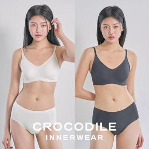 [크로커다일] 소프트 쿨인견 쉘론 패드분리 후크형 브라+팬티 4종세트 오트밀 블랙 CDW5N1720_T