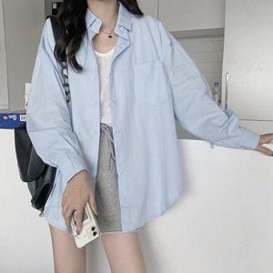 [에이치플러스몰]CWTT2727 오버핏 컬러 셔츠 긴팔 카라 커버업 봄 여름 캐주얼
