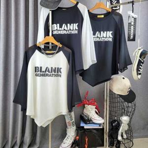 블랭크 레터링 언발 밑단 쉬폰 7부 티셔츠 3color