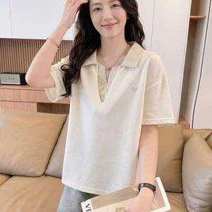 NT3415 여성 캐주얼 자수 포인트 데일리 카라 반팔 티셔츠