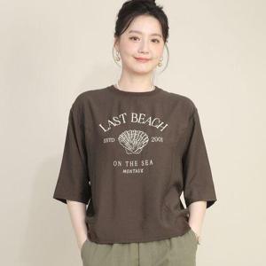 [애비뉴투지]엄마옷 얇은 레터링 라운드 여성 여름 간절기 칠부 티셔츠 A09534