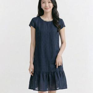 NO978 여성 라운드넥 넥포인트 프릴 캡소매 원피스