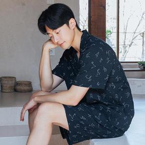 [이너쿠키]면 여름 반팔 남자 홈웨어 파자마 상하세트  (네이비/F-2XL) IMHS4231