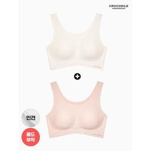 [크로커다일 이너웨어]라이크라인견쉘론 U넥 심리스브라 2종 오트밀+핑크베이지