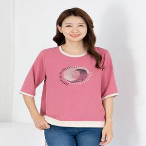 [모슬린]엄마옷 여름 티셔츠 반팔 라운드 냉감 606FGH204 마담/중년여성/빅사이즈/50대/60대