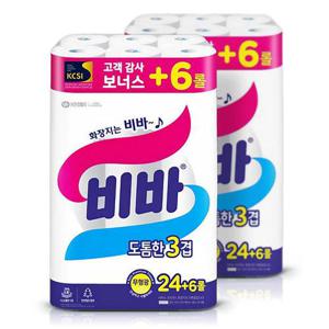 유한킴벌리 화장지 비바 도톰한3겹 25m(24+6롤) x2팩