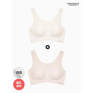 [크로커다일 이너웨어]라이크라인견쉘론 U넥 심리스브라 2종 오트밀+라이트베이지