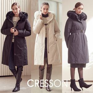 [방송에서만 SALE][CRESSON] 크레송 풀스킨 밍크 폭스 콤비 맥시 롱 구스다운