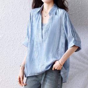 [블랙퀸] 내추럴 링클 주름 루즈핏 블라우스 blk004946