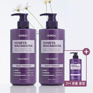 [2+1][본품추가증정] 쿤달 허니 앤 마카다미아 단백질 트리트먼트 500ml x2개(향 16종 택 1)