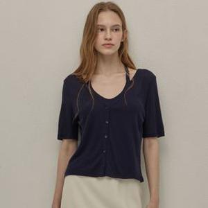 Linen combination cardigan - Navy [BE26HSTP004NY]
