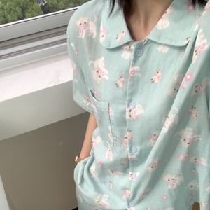 반팔 세트 순면 리본 아기고양이 여름 홈웨어 1color