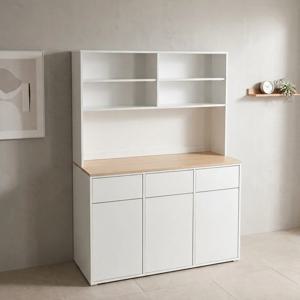 메이플 3칸 휴지통 분리수거 수납장 + 상부장 세트 WHITE