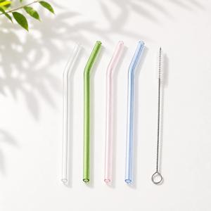 컬러 내열유리빨대 홈카페 빨대 21cm 4개 세트 세척솔 포함