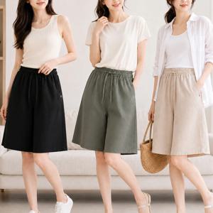 남녀공용 인조인견 5부바지 3종세트 빅사이즈 여름반바지 밴딩 포켓 데일리 팬츠