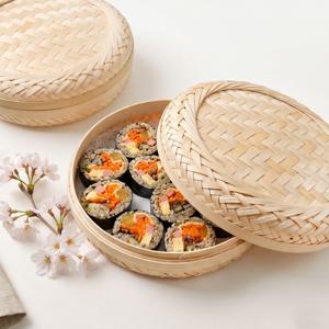찬합 대나무 도시락 원형 ( 명절 답례품 송편 떡포장 소풍 김밥 포장 용기 우드소품 )