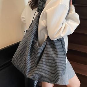 셔링 체크 숄더백 에코백