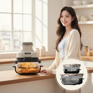 스마트카라 듀얼히팅 글라스 에어프라이어 4.5L 듀얼바스켓 올스텐