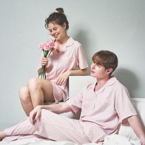 부비 커플잠옷 도트 반팔 반바지 긴바지 스크런치 파자마세트 빅사이즈