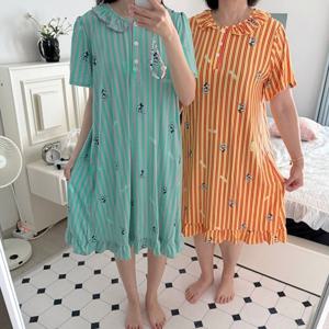 반팔 원피스 디즈니 정품 치즈원단 모찌 미키 스트라이프 여름 잠옷 3color
