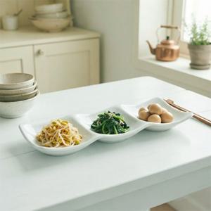 유광 파스텔 스노우 삼절판 (가로 32 cm) 찬기 그릇 식기 삼구찬기 사각찬기 반찬접시