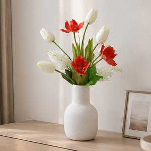 튤립 조화 도자기 화병 set 28x45cm 인테리어 꽃 테이블 장식 오브제