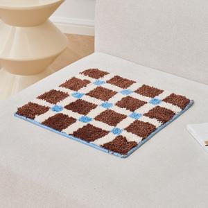 터프팅 체크 패턴 사각방석 브라운 35x35