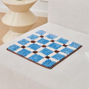 터프팅 체크 패턴 사각방석 블루 35x35