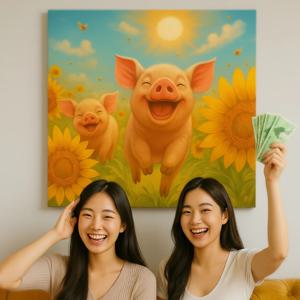 돈들어오는 돼지 해바라기 액자 풍수 인테리어 거실 현관 그림 캔버스 개업 선물 홈데코