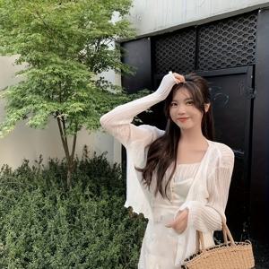 여성용 아이스 파이버 원단 베이직 가디건 의류, 봄 여름 가을 메쉬 얇은 경량 숄 아우터웨어, 베스트 가디건, 에어컨용 커버업, 단추식 단색 재킷, 일상 출퇴근용 다용도