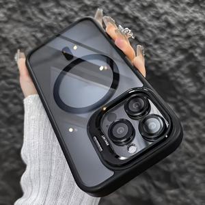 TEMU 휴대폰 케이스 - 이 제품은 Apple iPhone 11, 12, 13, 14, 15, 그리고 16 Pro Max Plus에 적합한 마그네틱 카메라 마운트가 있는 투명 휴대폰 케이스입니다. 무선 충전과 호환되며, 하드 케이스에 부드러운 모서리가 특징이며, 숨겨진 스탠드가 포함되어 있습니다.