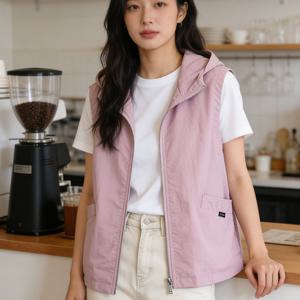 TEMU 여성용 빅 사이즈 조끼 봄 여름 가을 얇은 민소매 솔리드 집업 재킷 후드 캐주얼 루즈핏 데일리 슬림소녀