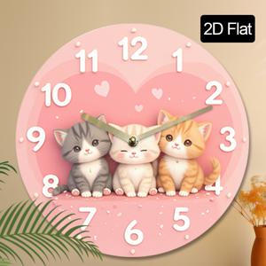 TEMU [2D 평면] En 벽시계, 2D 프린팅, x 7.87인치 - 핑크색 하트와 숫자가 있는 귀여운 아기 고양이 디자인 - AA 배터리 사용 (미포함), 2D 평면
