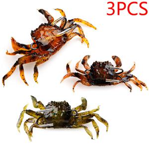 TEMU 3개 세트, 10Cm 3D 모조 게, 문어 낚시용, 부드러운 루어와 바늘 포함, 바닷물 겨울 낚시 장비에 적합