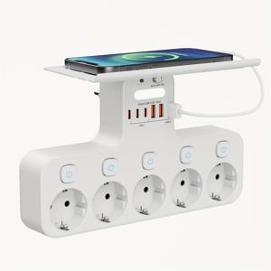 TEMU EU 다기능 콘센트, 독립형 스위치, 모션 센서 무드등, 다중 USB 포트, 편리한 물품 보관을 위한 분리형 선반이 있는 12-in-1 표준 다기능 콘센트 연장기