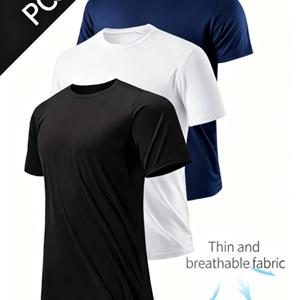 TEMU 3개 혼합 PC 블랙, 화이트, 네이비 블루 초경량 남성용 크루넥 티셔츠 - 속건성, 통기성, 흡습성 셔츠, 피트니스, 헬스장, 달리기에 적합, 가볍고 편안함, 스포츠 및 피트니스 훈련용 속건성 반팔 셔츠, 새로운 2026년 여름 컬렉션, 최고의 아버지의 날 선물